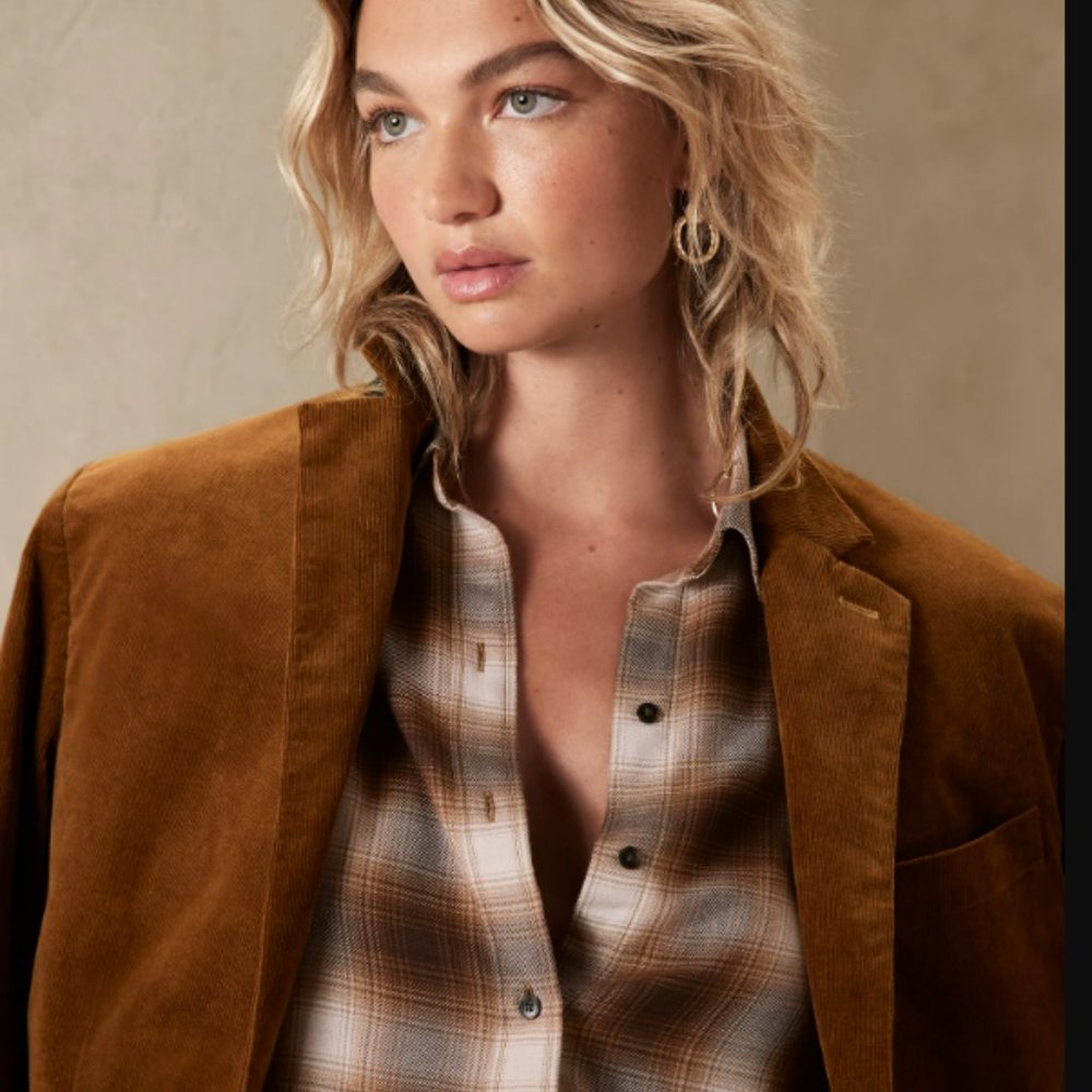 Banana Republic Factory - Boyfriend Flannel Shirt, XS, Roasted Cocoa color